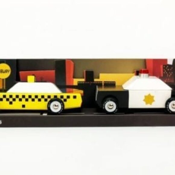 NWT Candylab Wood Car Large Junior City Set - Taxi & Police Car - Picture 2 of 2
